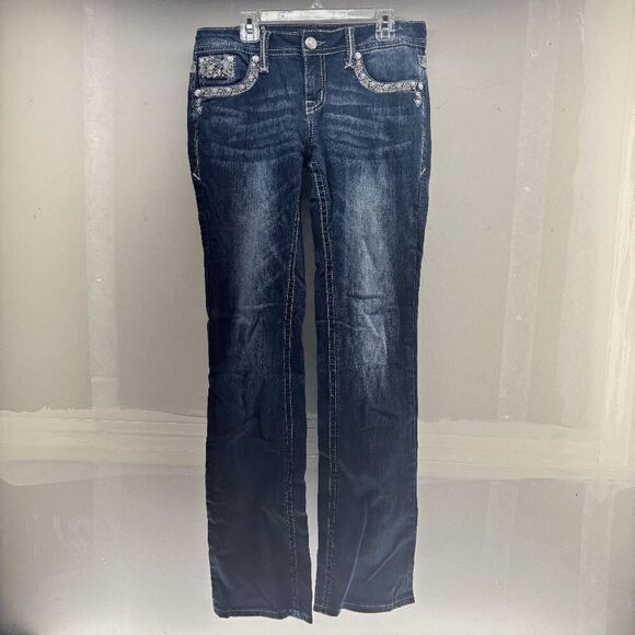 Grace in LA Women's Geometric Embroidered Embellished Bootcut Stretch Jeans 28 - Picture 1 of 8